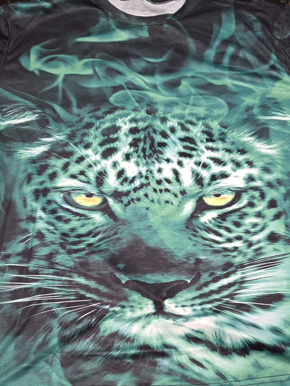 Green Teal Leopard Face Graphic Tee